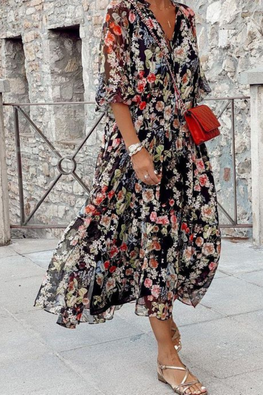 Halle - Robe A Imprimé Fleuri Avec Col En V Pour Femmes 1 + 1 GRATUIT