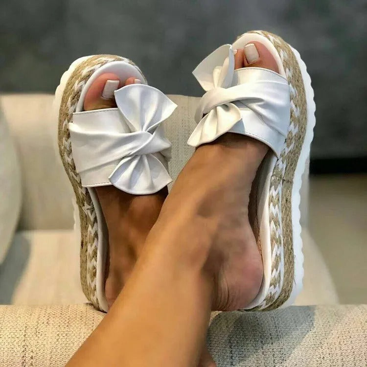 Alicia - Sandales Compensées A Talons Moyens Avec Nœud 1 + 1 GRATUIT
