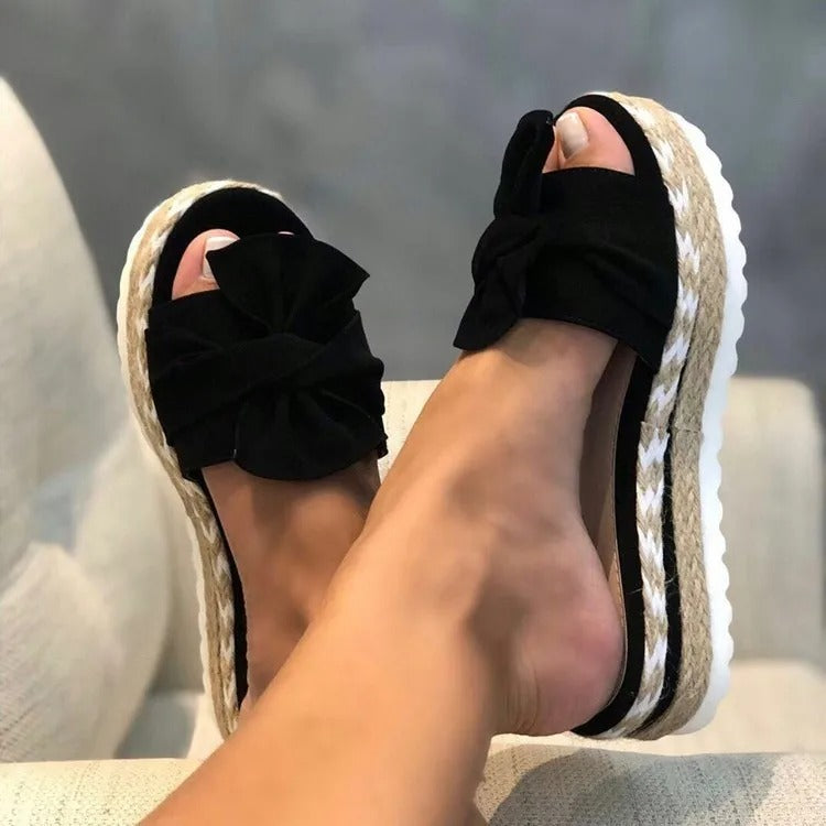 Alicia - Sandales Compensées A Talons Moyens Avec Nœud 1 + 1 GRATUIT