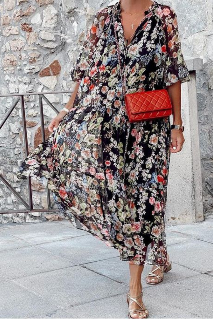 Halle - Robe A Imprimé Fleuri Avec Col En V Pour Femmes 1 + 1 GRATUIT