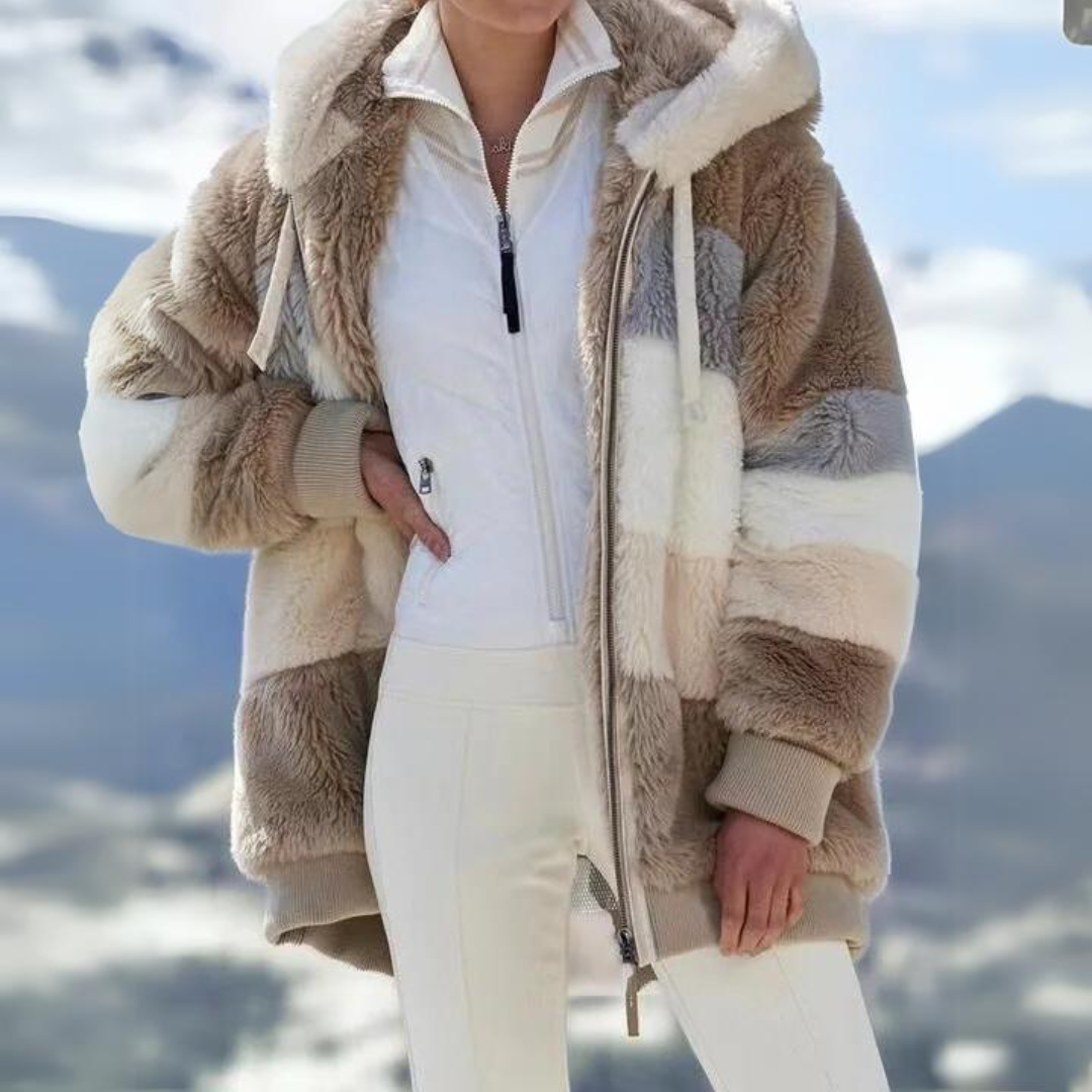 Calista - Stribet patchwork-hættetrøje i fleece til kvinder