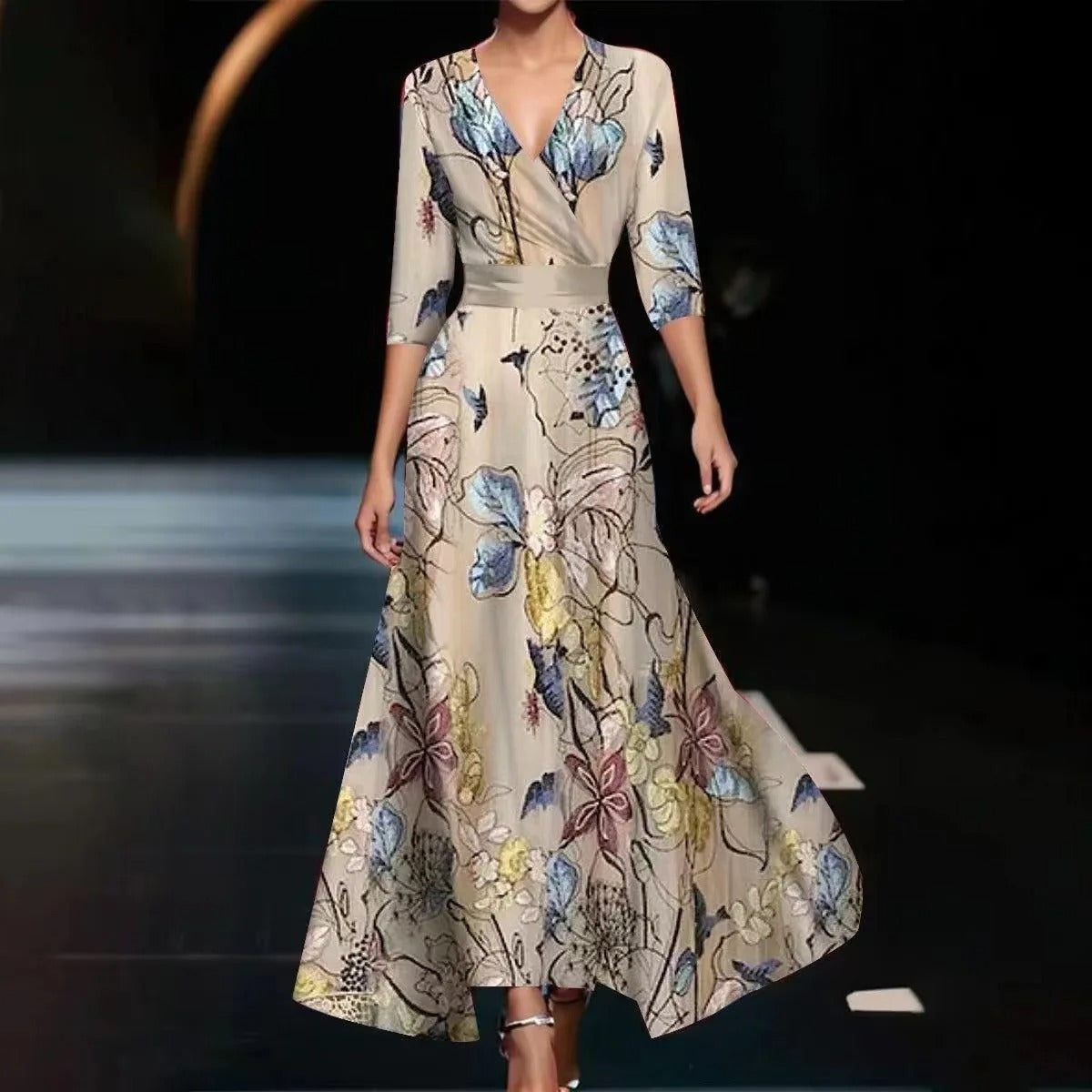 Alice - Robe A Col En V Avec Manches Trois-Quarts 1 + 1 GRATUIT
