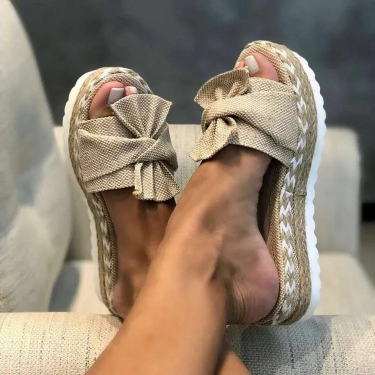 Alicia - Sandales Compensées A Talons Moyens Avec Nœud 1 + 1 GRATUIT