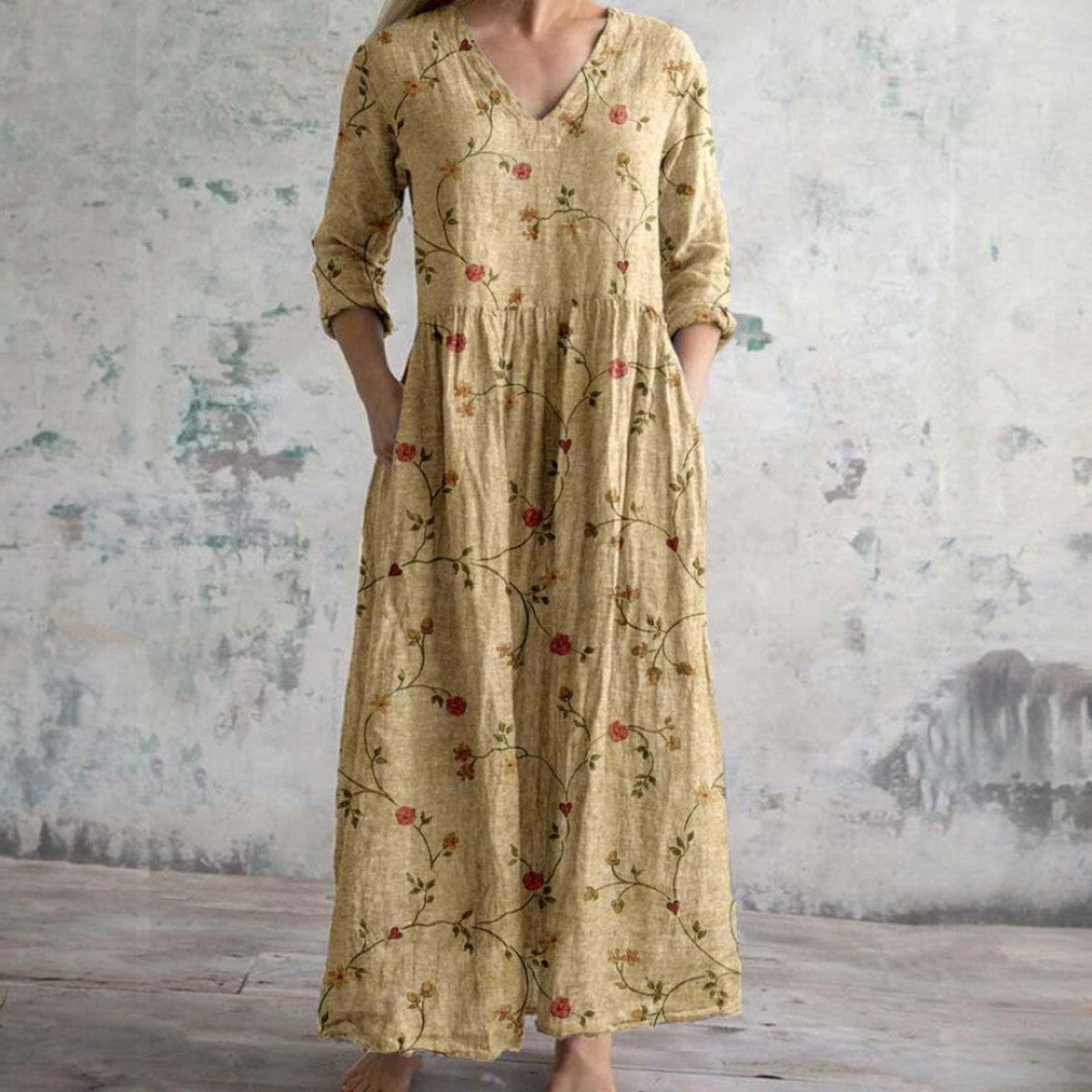 Maya - Robe A Col En V Avec Manches Trois-Quarts 1 + 1 GRATUIT