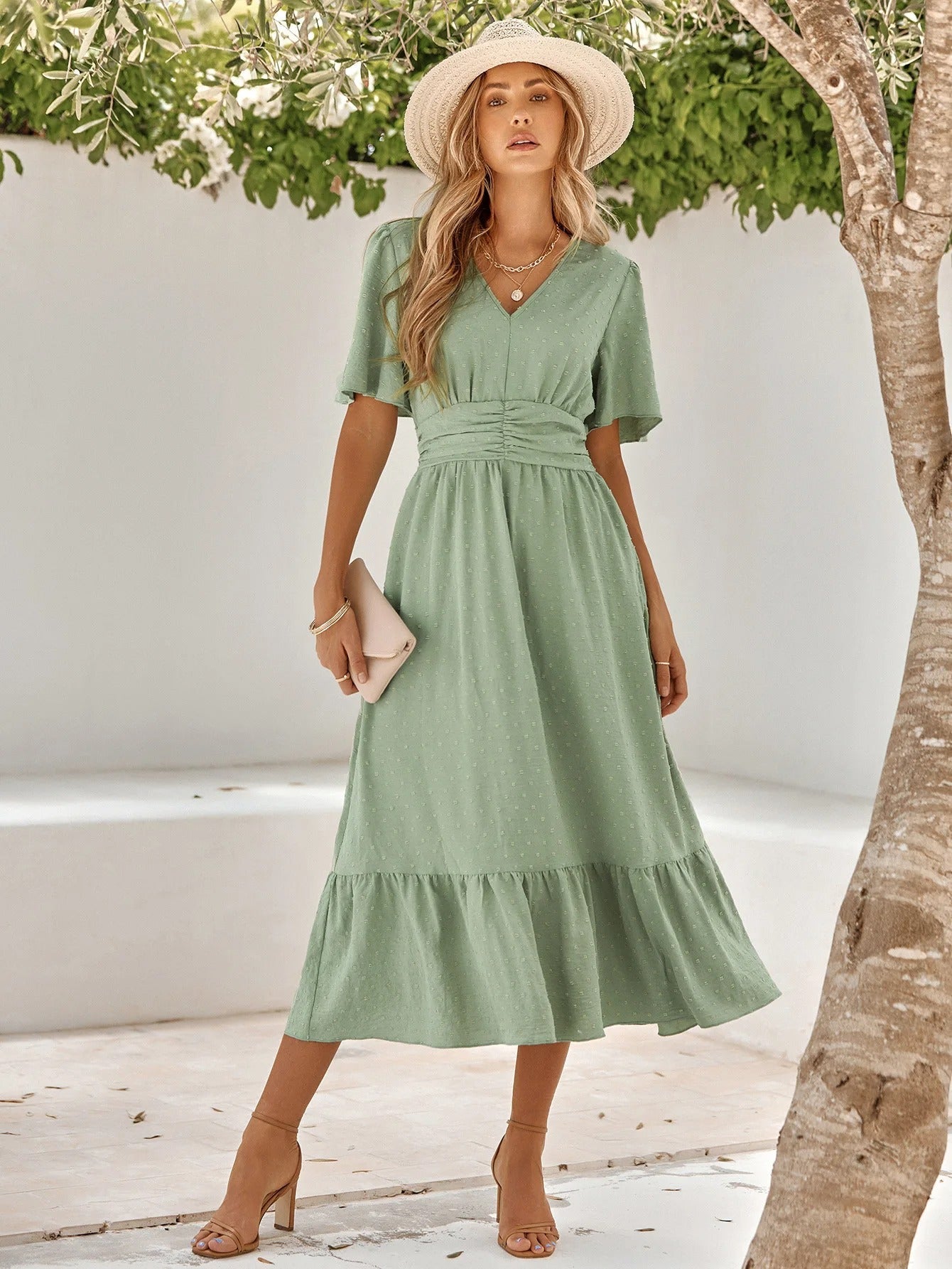 Azari - Robe Elégante A Col En V Pour Dames 1 + 1 GRATUIT