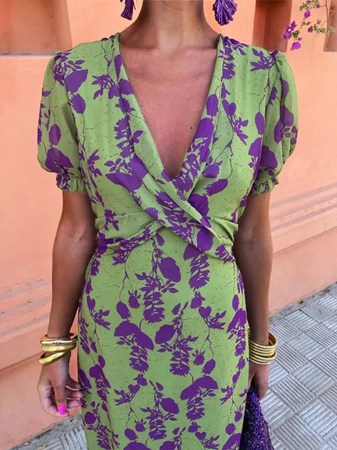 Nathalia - Robe Élégante Verte Pour Femmes 1 + 1 GRATUIT