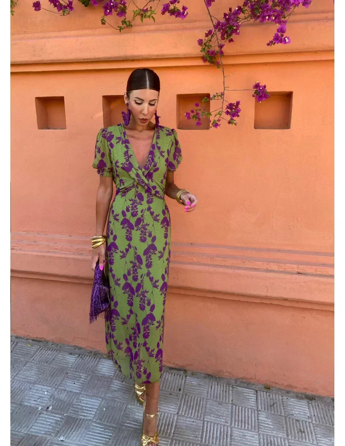 Nathalia - Robe Élégante Verte Pour Femmes 1 + 1 GRATUIT