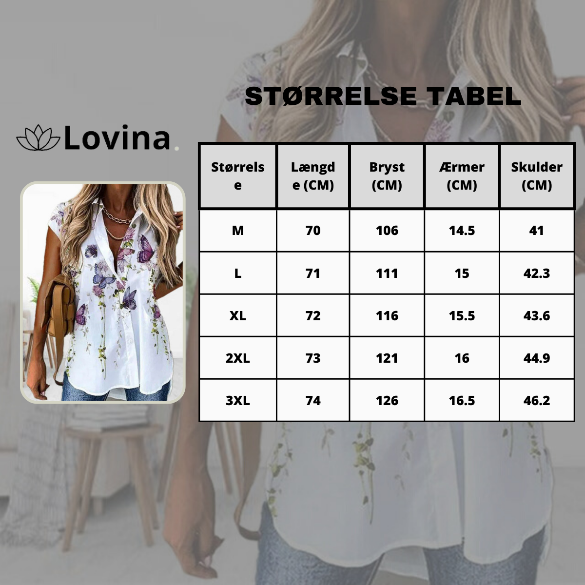 Casual Bluse Med Sommerfugleprint