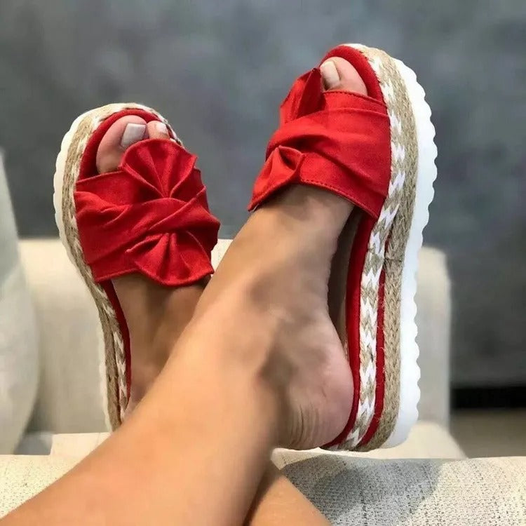Alicia - Sandales Compensées A Talons Moyens Avec Nœud 1 + 1 GRATUIT