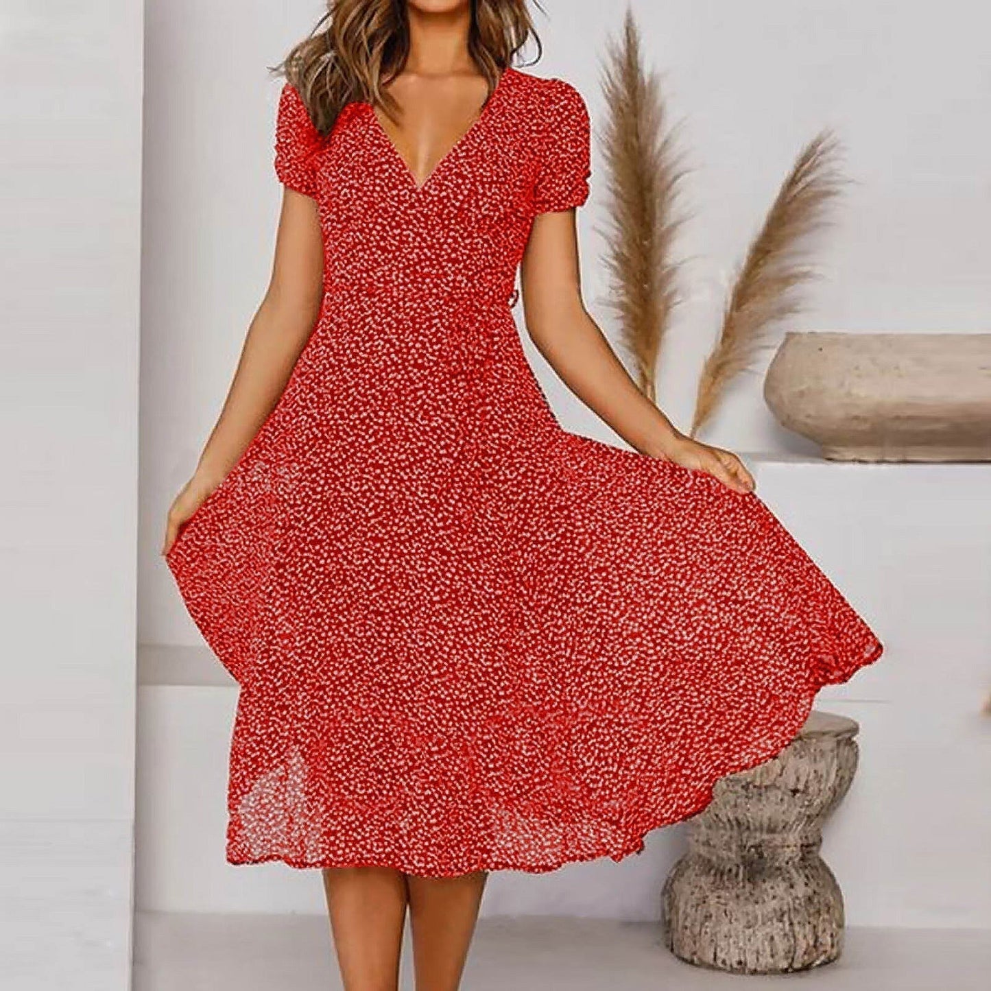 Amira Dress - Midi Dress With V-Neck