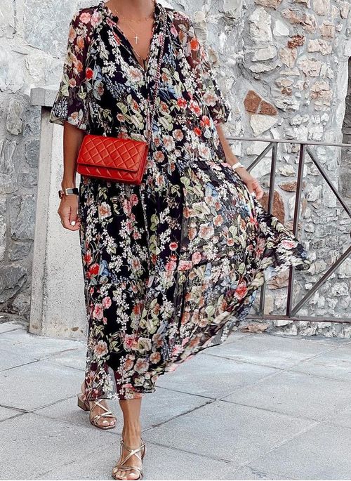 Halle - Robe A Imprimé Fleuri Avec Col En V Pour Femmes 1 + 1 GRATUIT