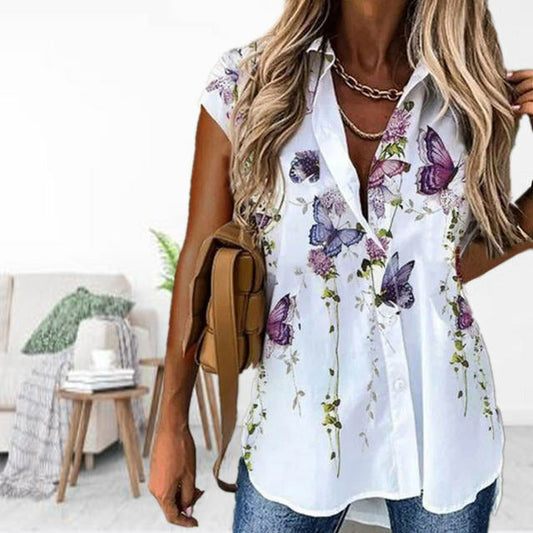 Casual Bluse Med Sommerfugleprint