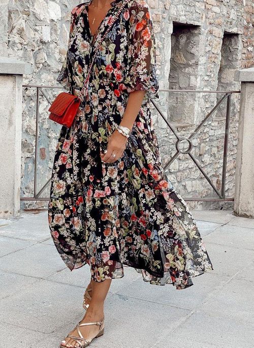 Halle - Robe A Imprimé Fleuri Avec Col En V Pour Femmes 1 + 1 GRATUIT