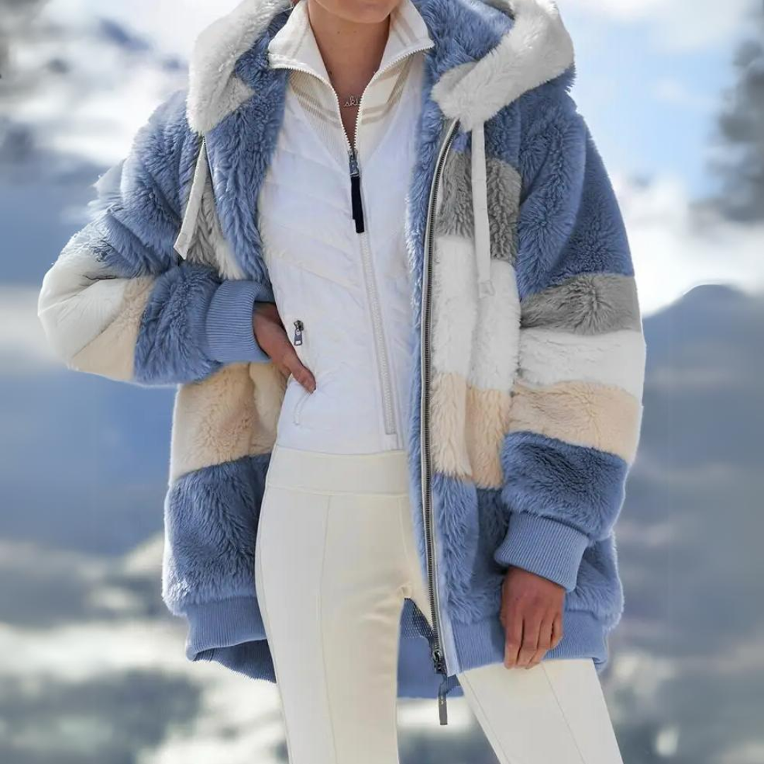 Calista - Stribet patchwork-hættetrøje i fleece til kvinder