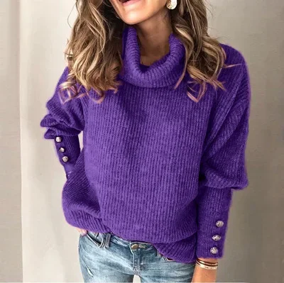 Alexis - Casual ensfarvet strikket sweater