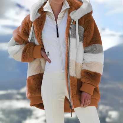 Calista - Stribet patchwork-hættetrøje i fleece til kvinder