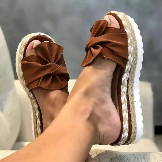 Alicia - Sandales Compensées A Talons Moyens Avec Nœud 1 + 1 GRATUIT